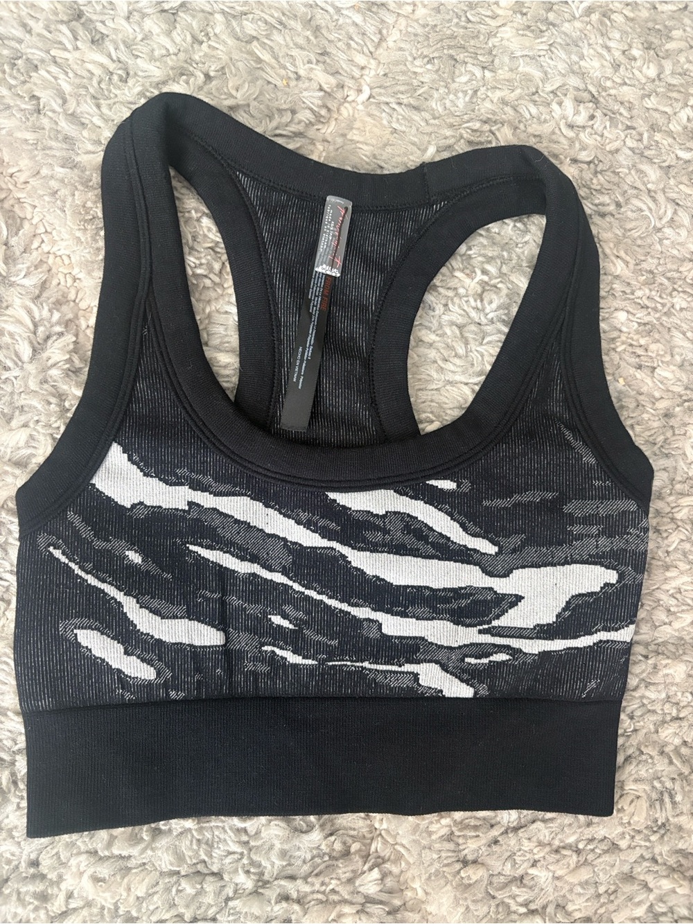 Free People Zebra-Pattern Racerback Sports Bra - Black & White, XS, NWOT